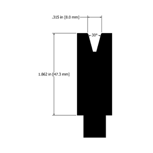 Detailed blueprint of an acute angle die featuring a 30-degree peak, measuring .315 inches wide.