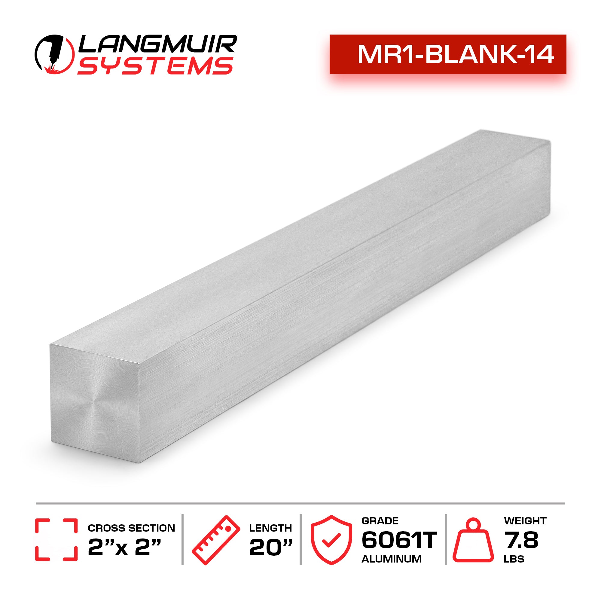20"x2"x2" 6061-T6 Aluminum Billet
